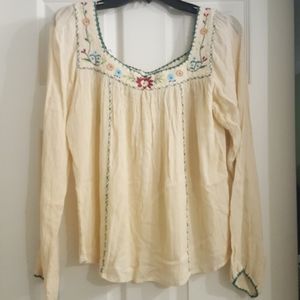 Vintage Embroidered Long Sleeve Boho Top
